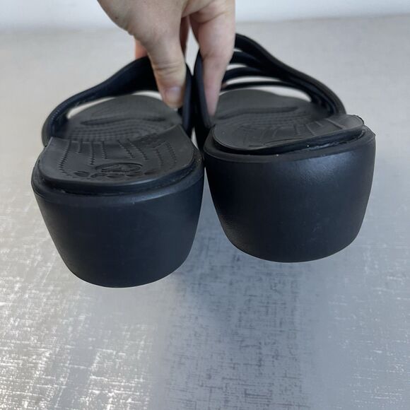 Crocs Rhonda Wedge Sandals Black Women's 8 Strappy Slip On Comfort Shoes - Picture 6 of 13